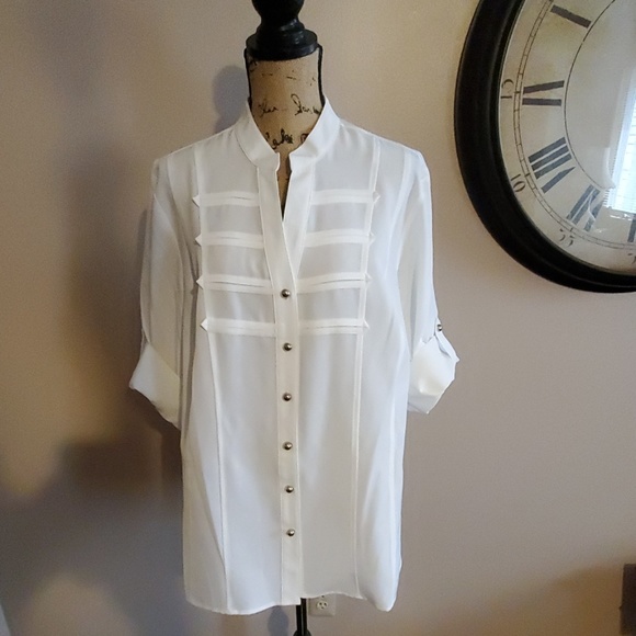 Kathy Che, New York Tops - Classic White Military Blouse